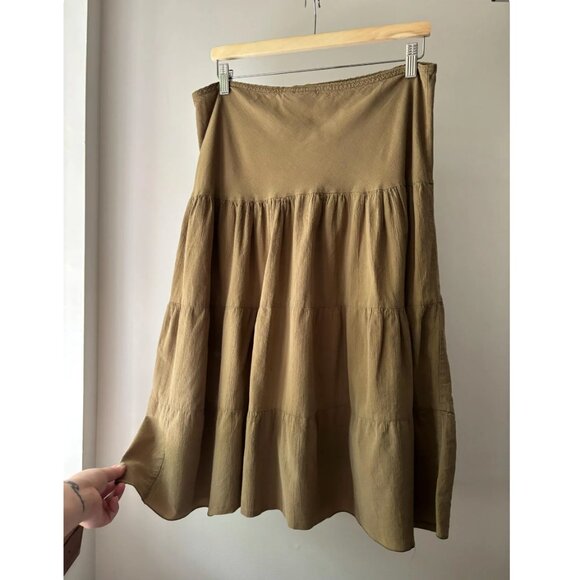 1990s Tiered Cotton Low Rise Skirt, 34" | Vintage Green Midi Skirt - Picture 2 of 4